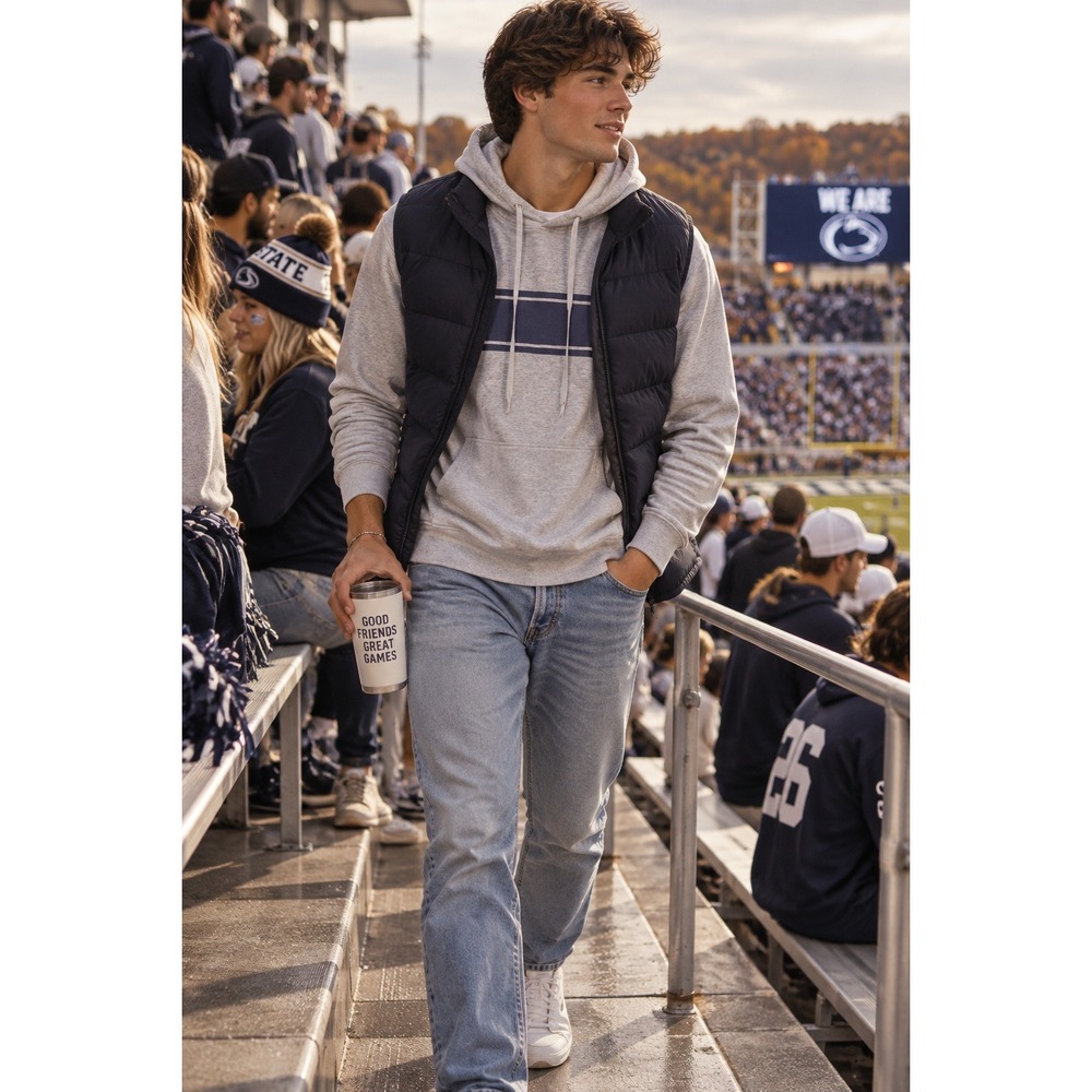 Faherty hoodie collegiate navy stripe medium organic cotton sustainable fall MED